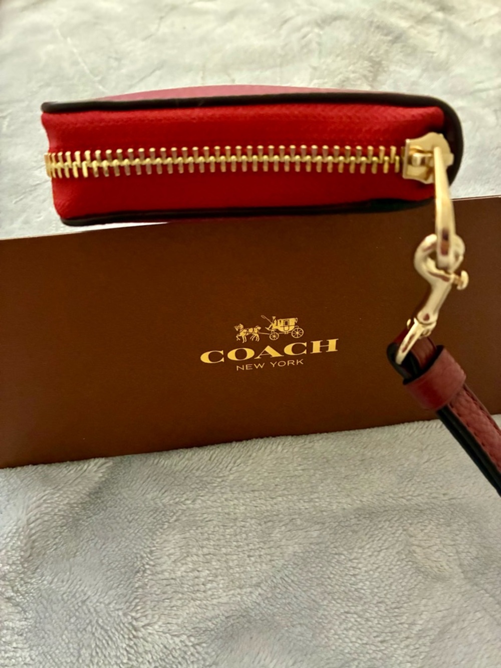 Coach Horse & Carriage Pebbled Leather Colorblock Long Zip Wallet, Red/Pink - Picture 4 of 9